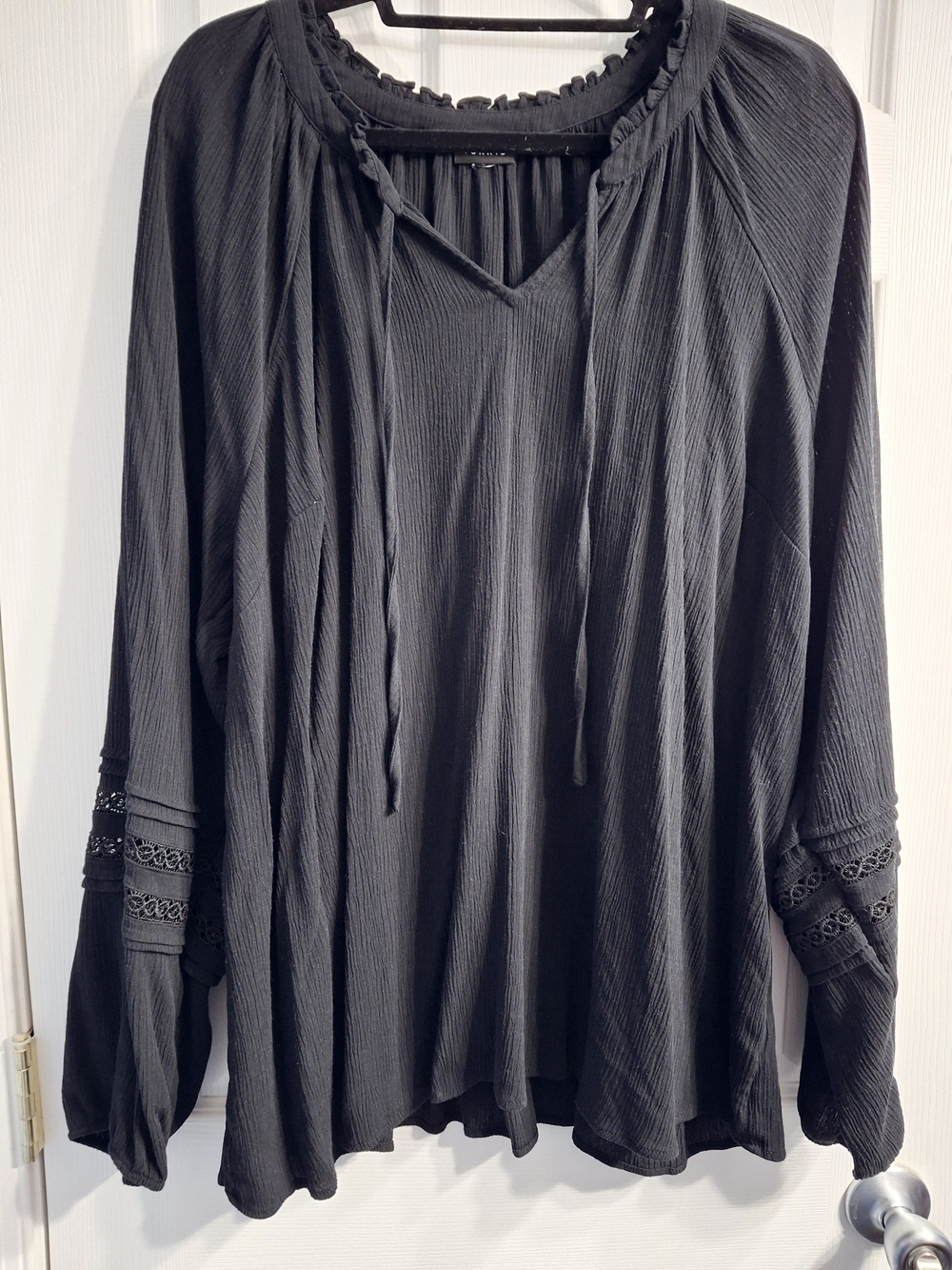 Torrid Black Peasant Blouse with Lace Sleeve Detail, Size 3x